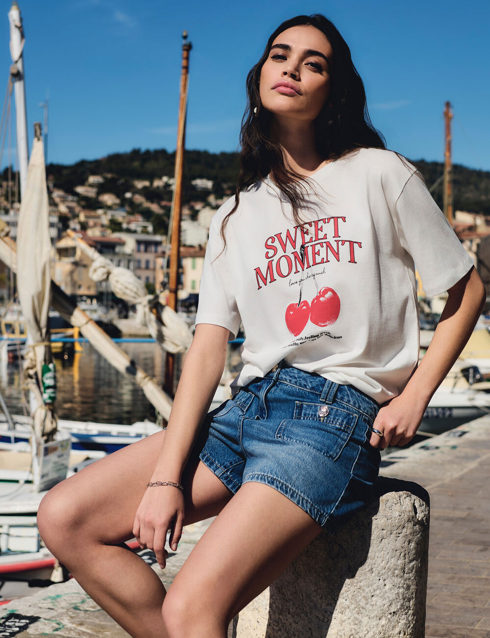 Slim denim shorts denim stone women