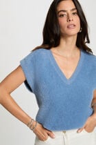 Pull sans manches bleu femme