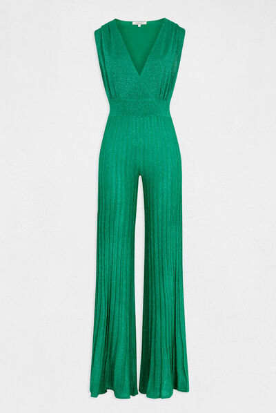 Jumpsuit with pleated wide legs mid-green ladies'