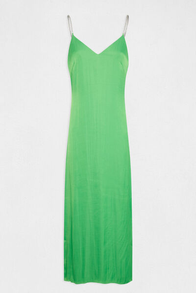 Maxi A-line satin dress with slit light green ladies'
