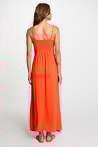 Robe longue droite fendue orange femme