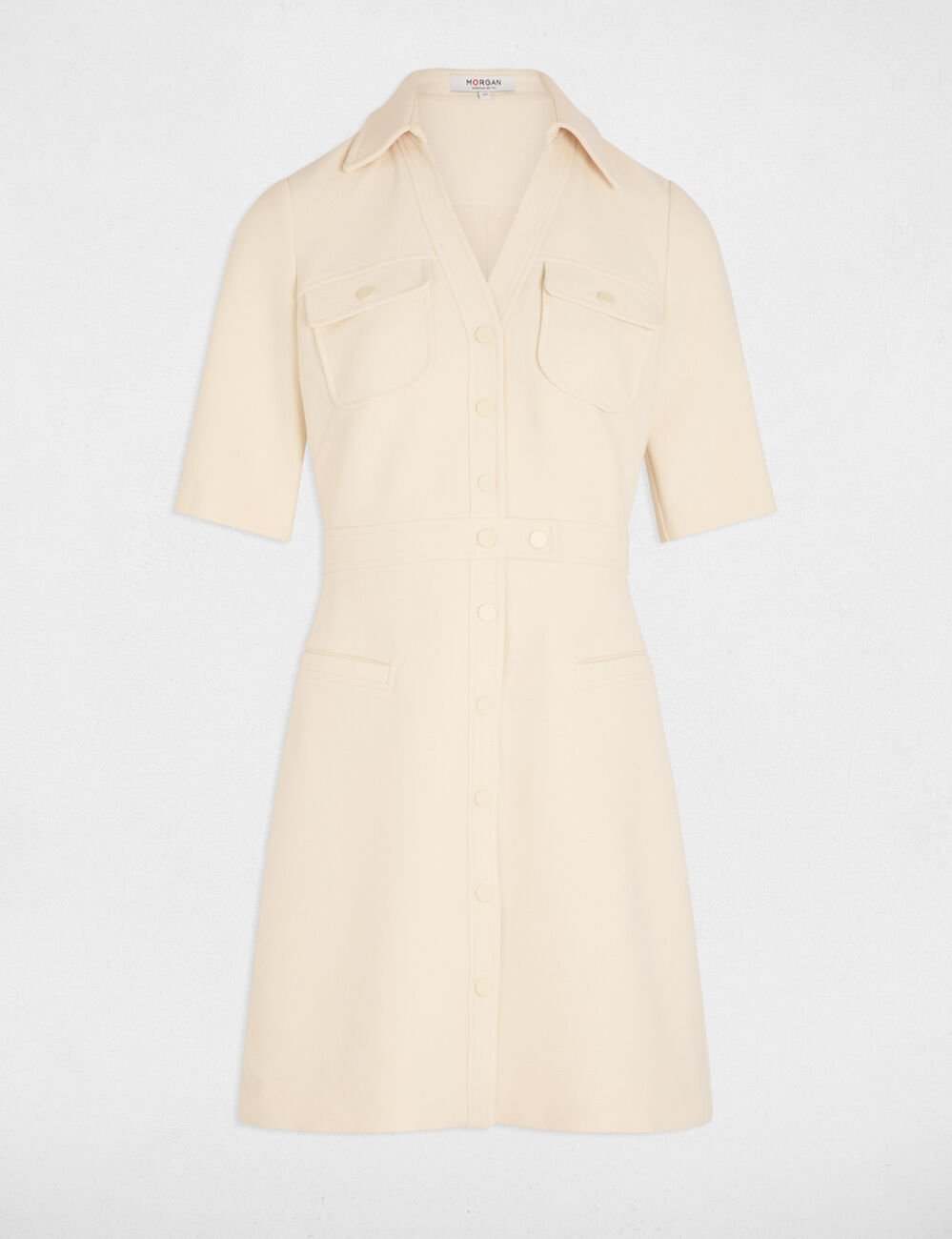 Buttoned A-line mini dress ecru women