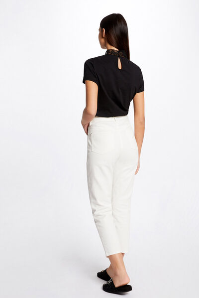 Short-sleeved t-shirt with lace black ladies'