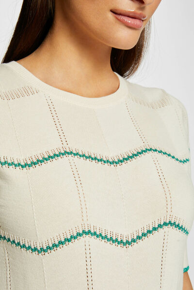 Short-sleeved jumper with stripes mid-green ladies'