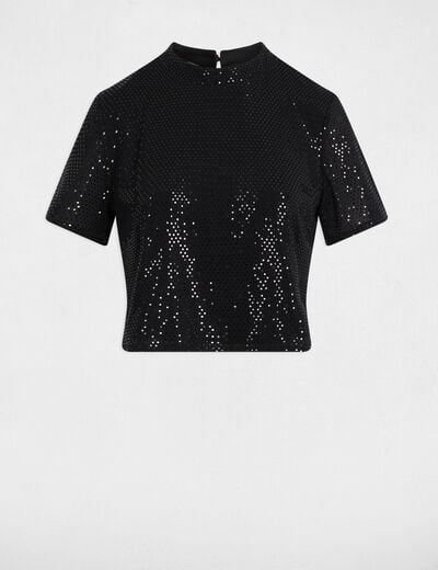 High neck sequin t-shirt black women