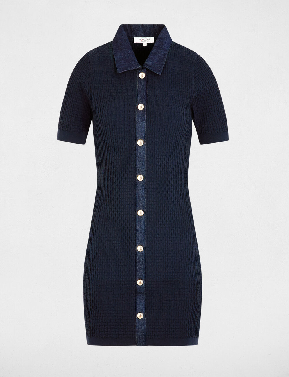 Fitted short knit dress navy blue women
