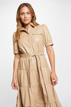 Faux leather maxi dress camel women