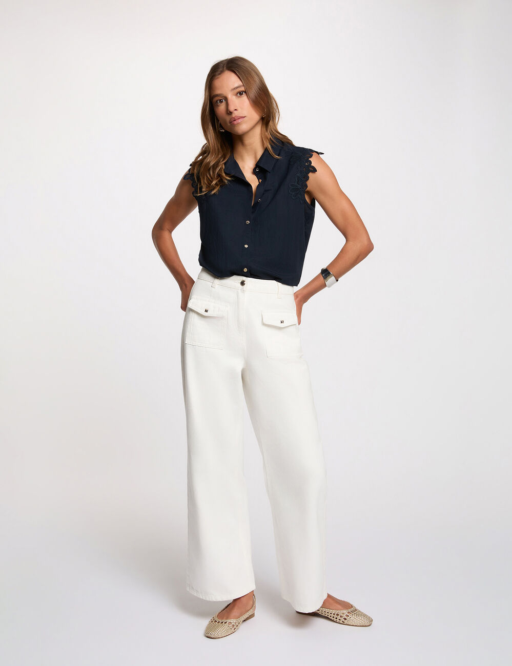 Sleeveless shirt navy blue women