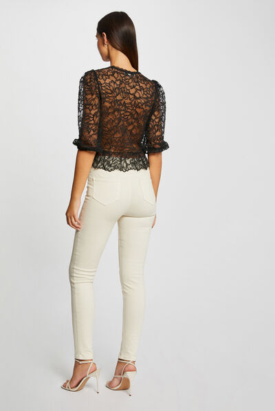 3/4-length sleeved t-shirt with lace black ladies'