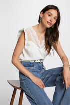 Pleated top with lace ivory women