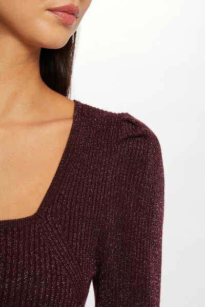 Long-sleeved jumper square neck plum ladies'