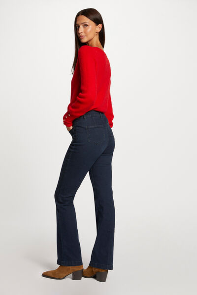 Long-sleeved jumper with V-neck red ladies'