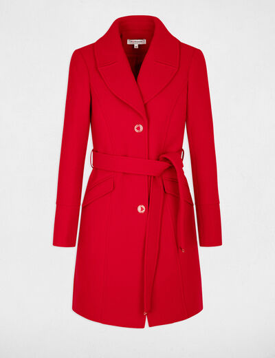Belted long coat red women