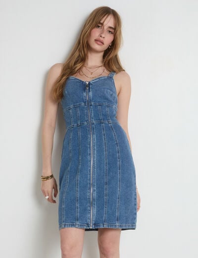 Mini fitted denim dress stone wash denim women