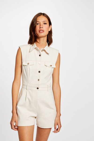 Straight buttoned playsuit ivory ladies'