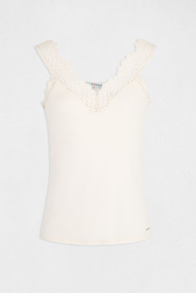 Vest top wide straps with lace ivory ladies'