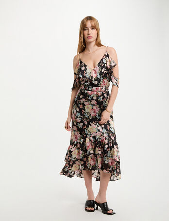 Printed midi skirt ruffles multicolor women
