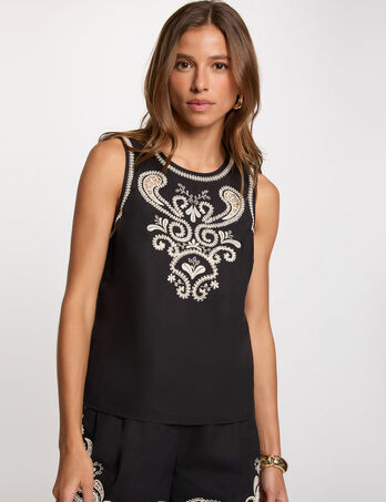 Embroidered sleeveless top black women