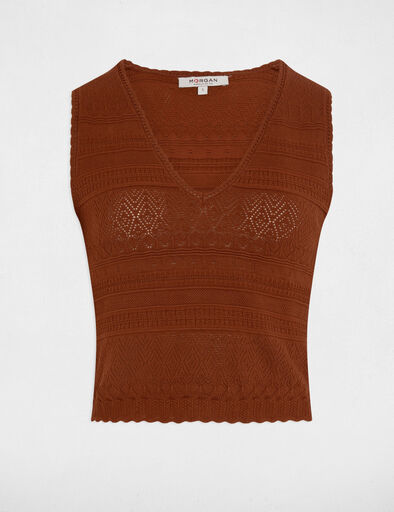 knitted top with v neck cognac brown women Knitted top with V-neck cognac brown women