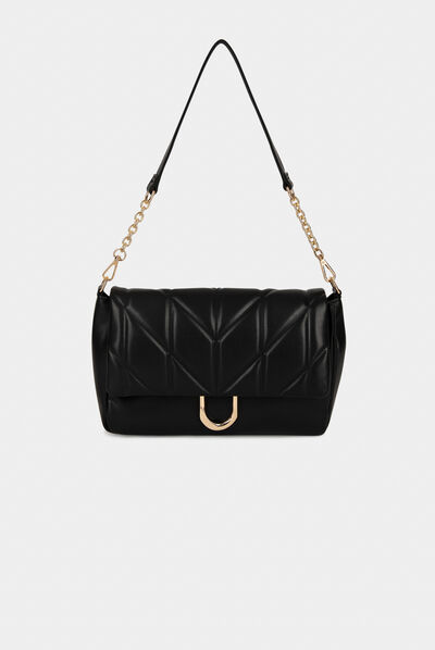 Quilted flap bag black ladies'