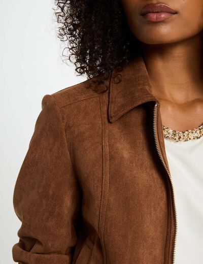 Suede jacket cognac brown women