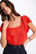 Lace short-sleeved jumper orange women