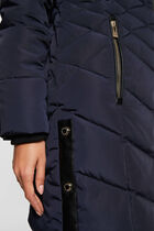 Long padded jacket with hood navy women