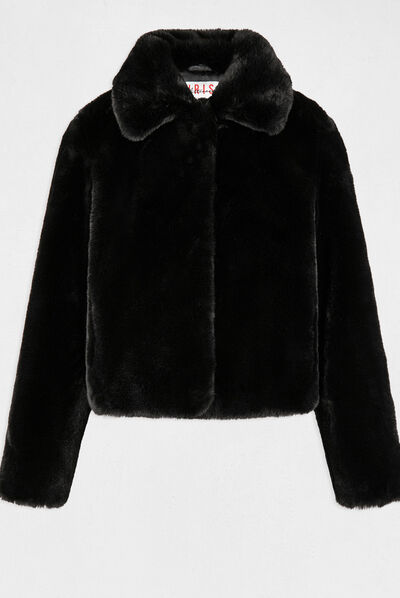 Loose jacket with faux fur black ladies'