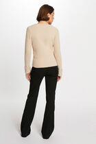 Pull manches longues avec col en V taupe femme