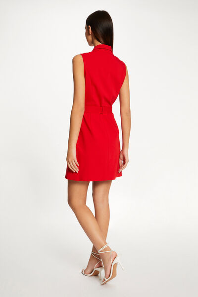 Sleeveless belted wrap dress red ladies'