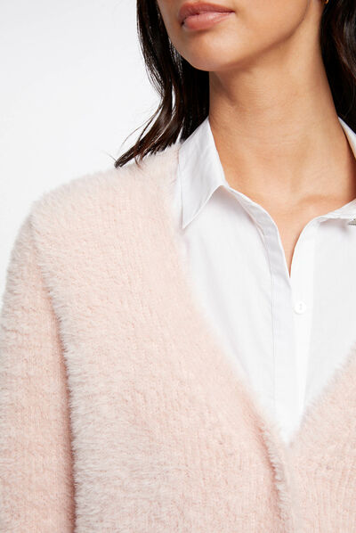 Long-sleeved cardigan with V-neck pink ladies'