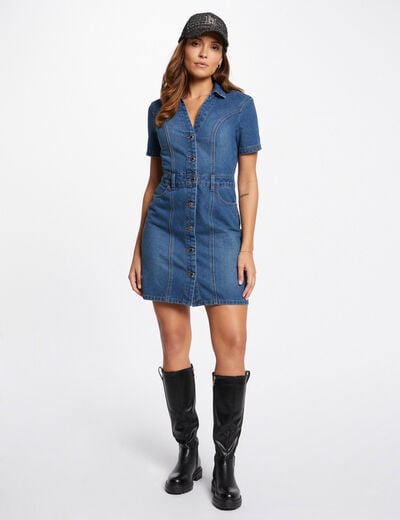 Short fitted denim dress stone denim women