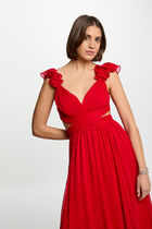 Robe longue droite fluide rouge femme