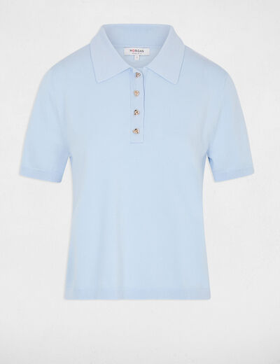 Sweater with a turned-down collar sky blue women