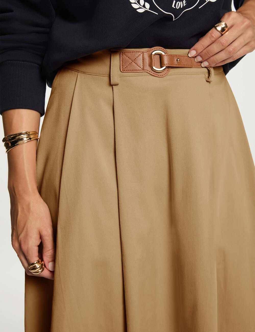 High-waisted flared skirt beige women