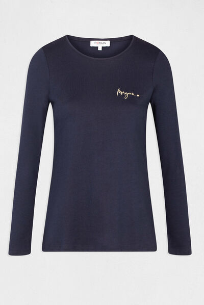 Long-sleeved t-shirt with embroidery navy ladies'