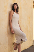Embroidered knit dress ivory women