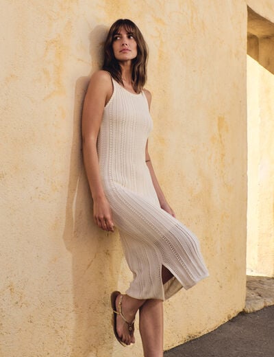 Embroidered knit dress ivory women