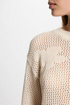 Jumper openwork and round neck ivory women