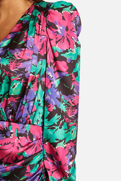 Draped fitted dress with floral print multico ladies'