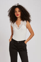 Vest top with wide straps and lace ivory women