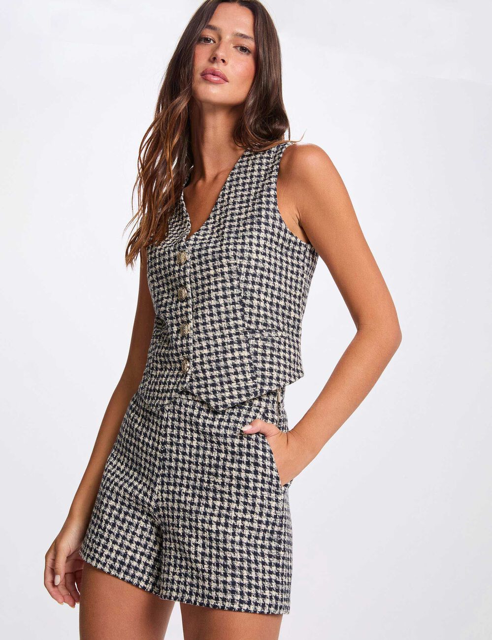 High-waisted tweed shorts multicolor women