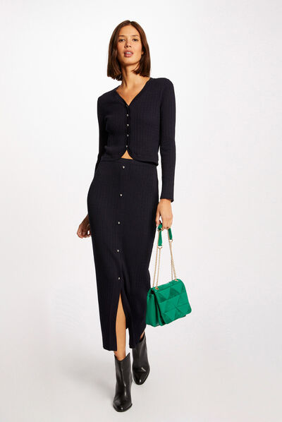 Knitted maxi straight skirt navy ladies'