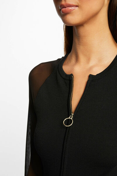 Zipped knitted waisted jumpsuit black ladies'
