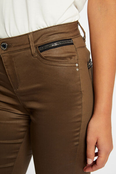 Skinny trousers wet effect mid-green ladies'