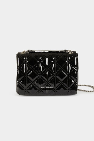 Quilted patent clutch bag black ladies'