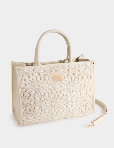 Embroidered tote bag ivory women