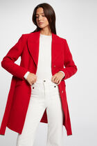 Belted long coat red women