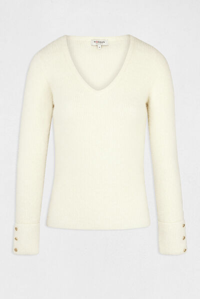Long-sleeved jumper with fluffy knit ivory ladies'