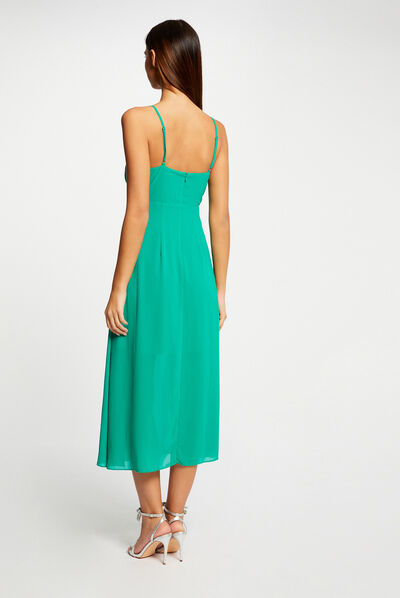 Midi A-line dress straps with chains mid-green ladies'